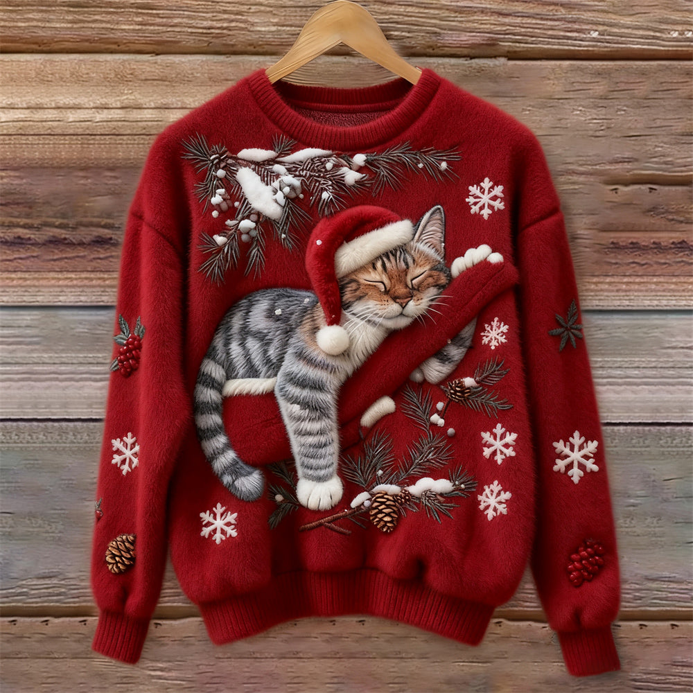Cozy Christmas Sweater with Kitten