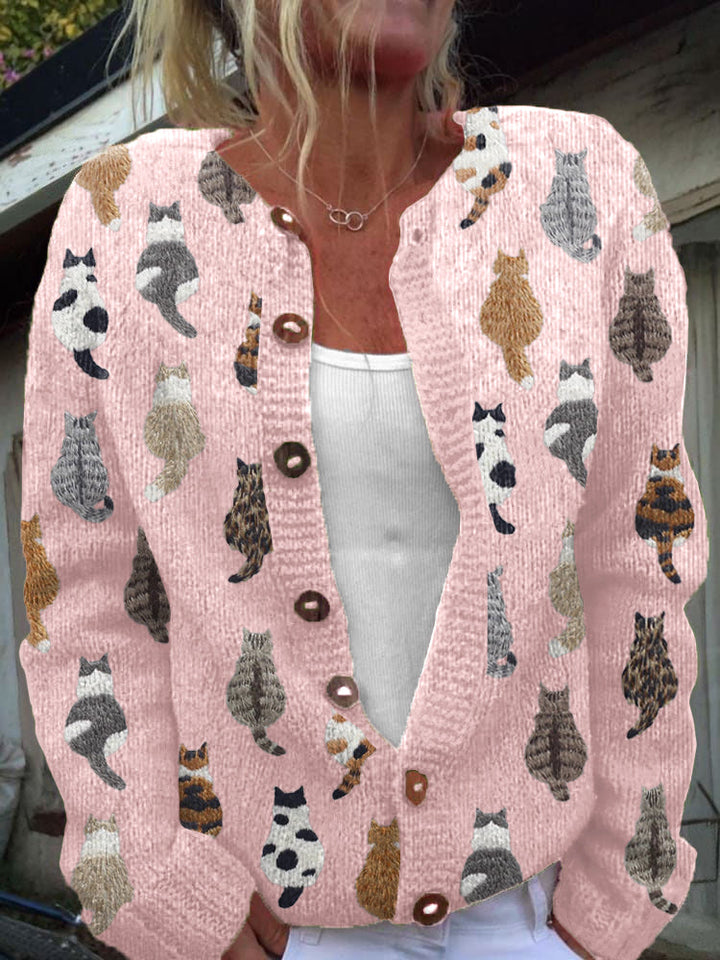 Relaxed Cat Print Cardigan
