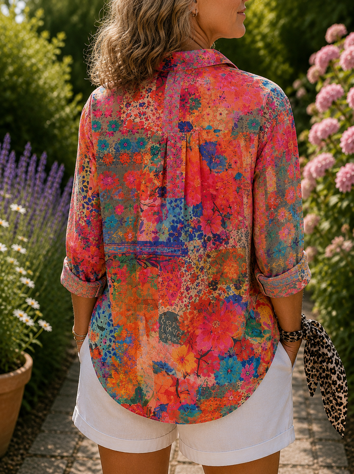 Vibrant Artistic Button-Up Blouse Pauleen