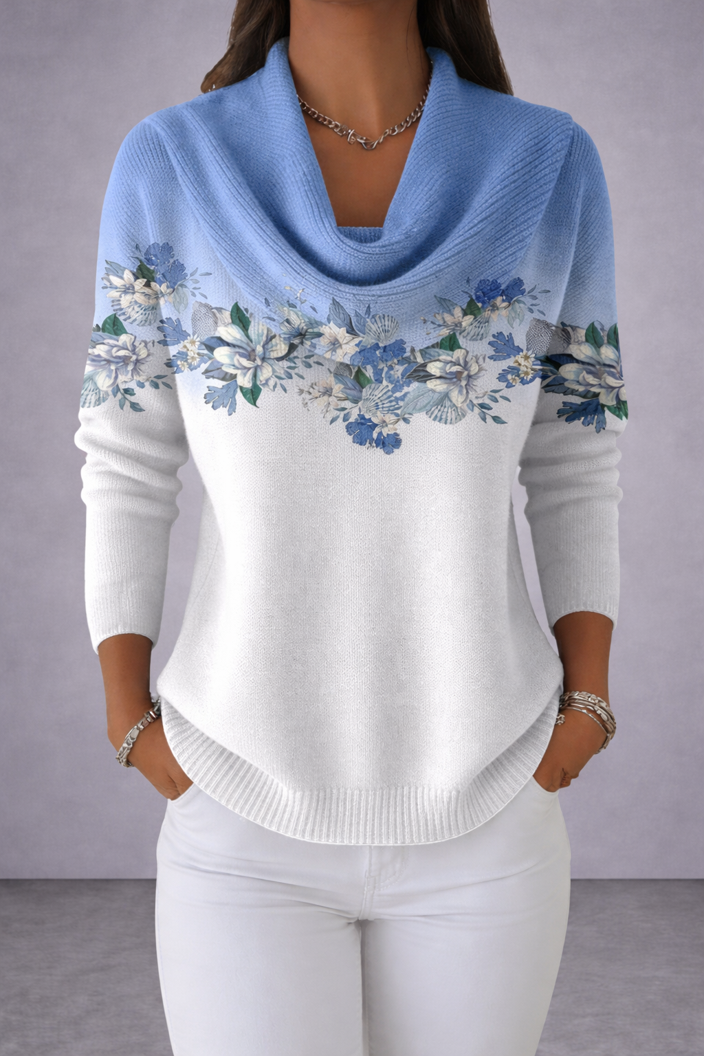 Floral Sweater with Soft Neckline