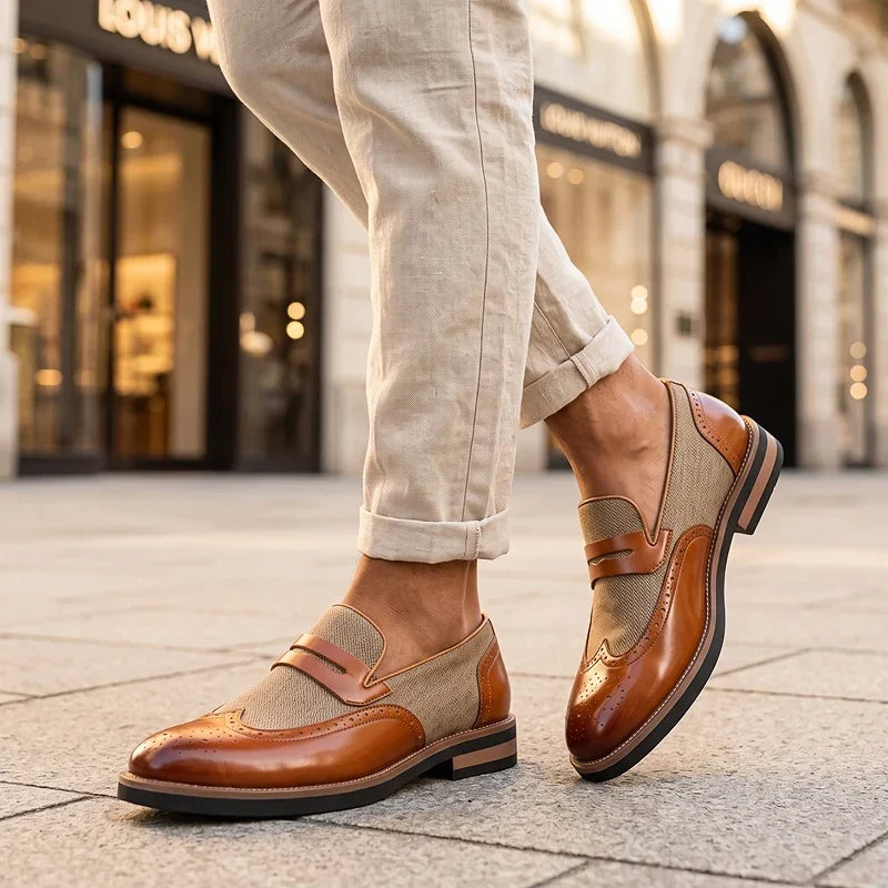 Leather Woven Brogue Loafers