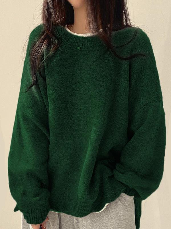 Drop Shoulder Split Hem Sweater