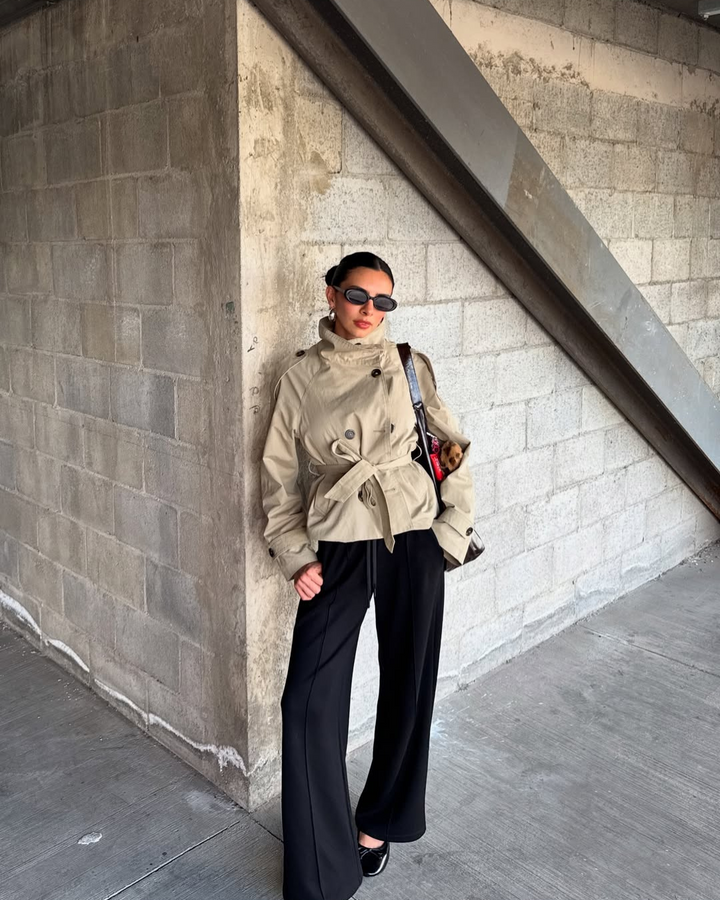 Cropped Trench Coat with Belt