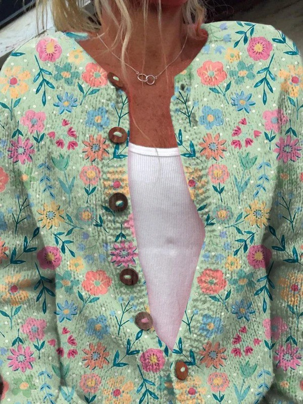 Floral Pattern Print Buttoned Cardigan Madeline