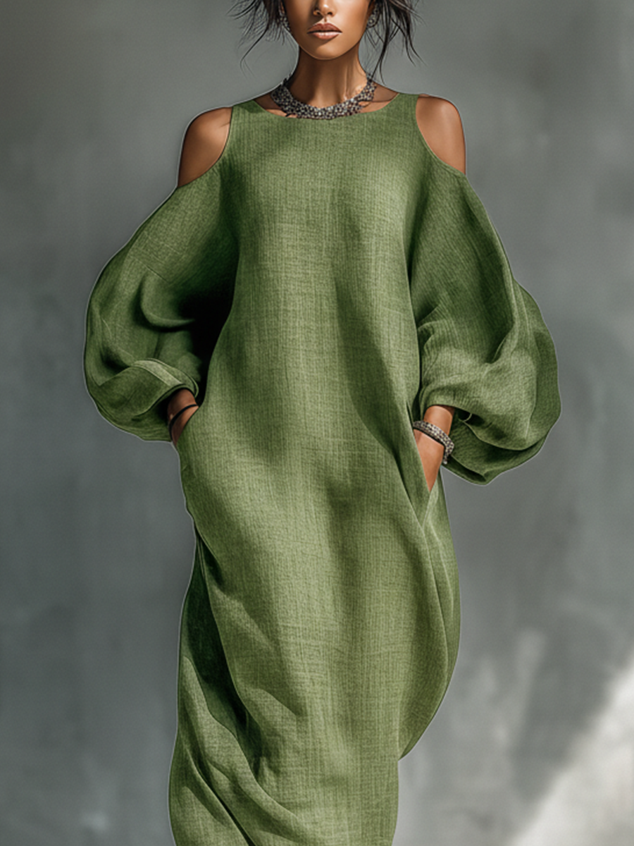 Flowing Cold-Shoulder Maxi Dress