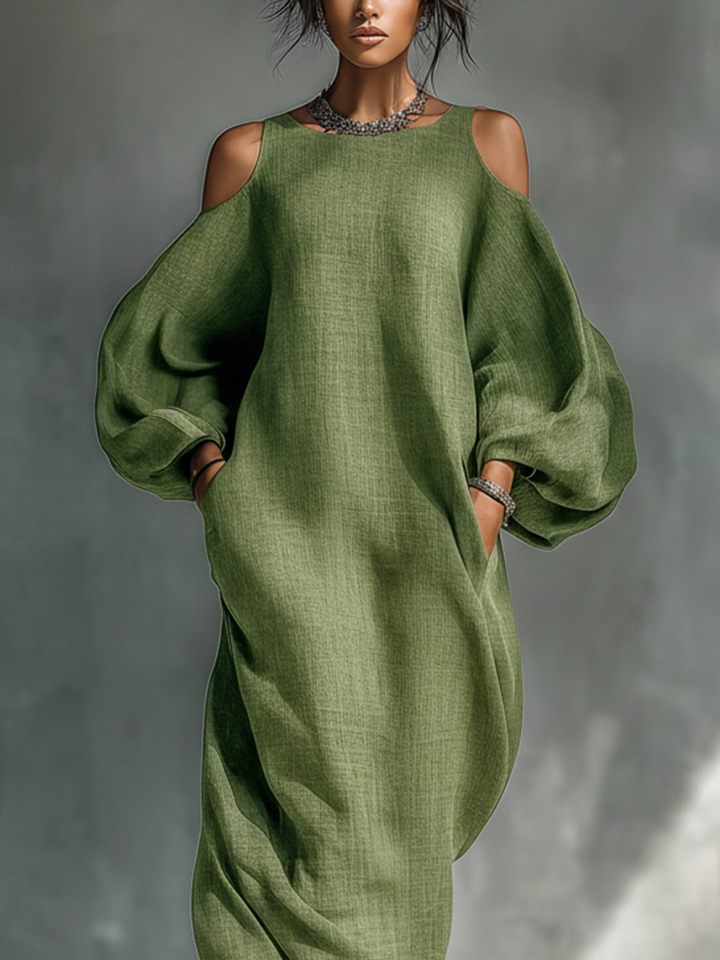 Flowing Cold-Shoulder Maxi Dress