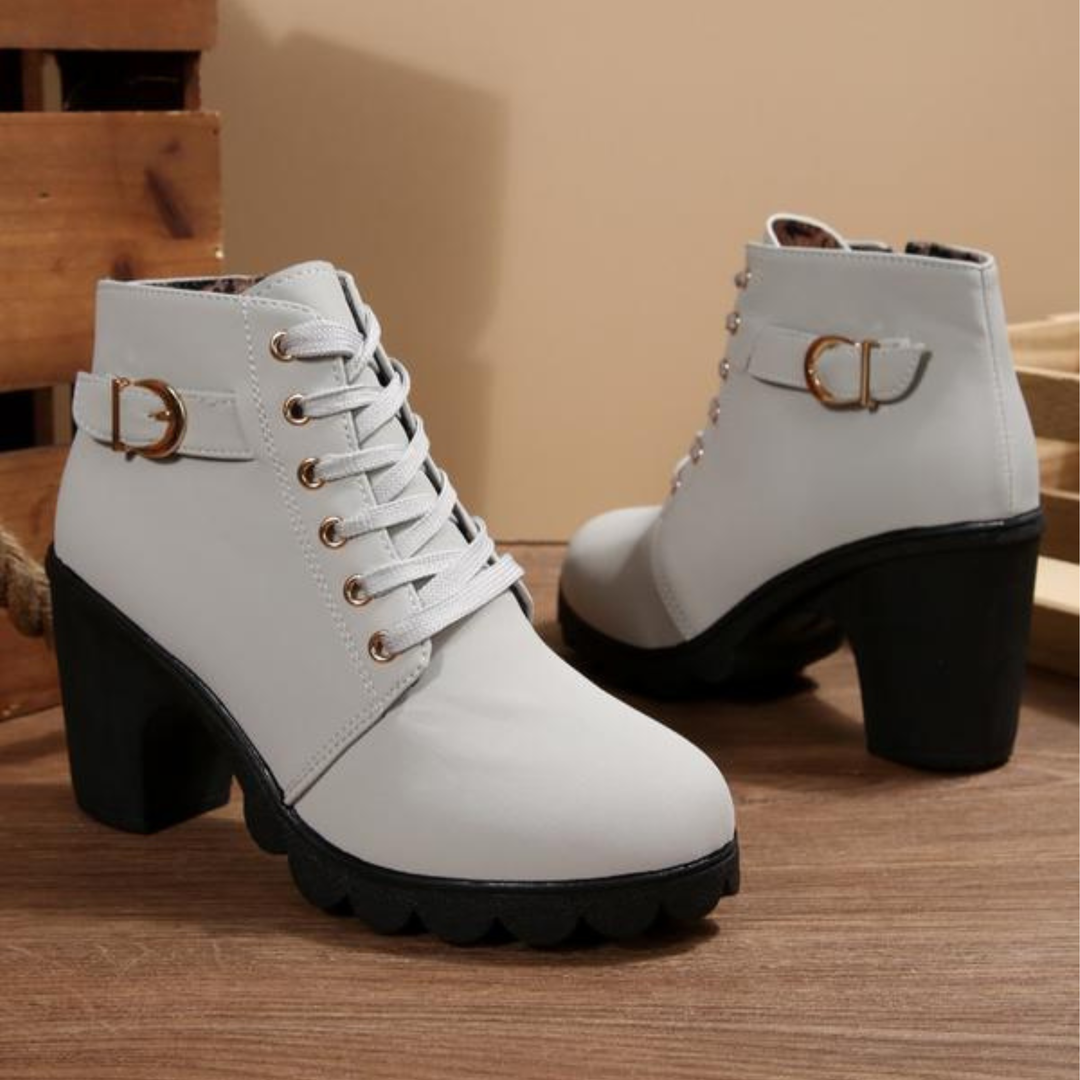 Chic Lace-Up Metal Buckle Ankle Boots
