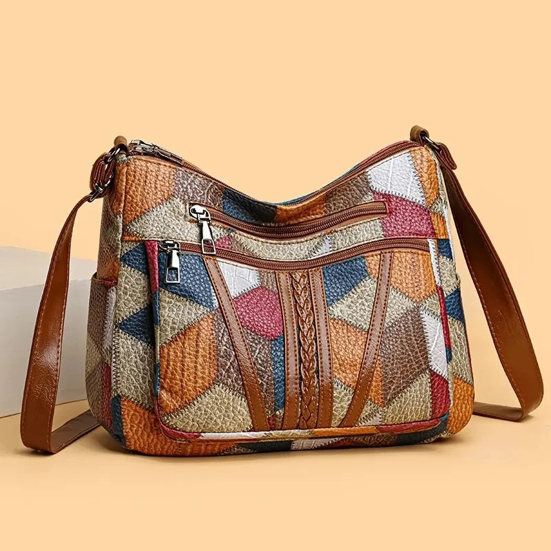 Geometric Patchwork Vegan Leather Handbag
