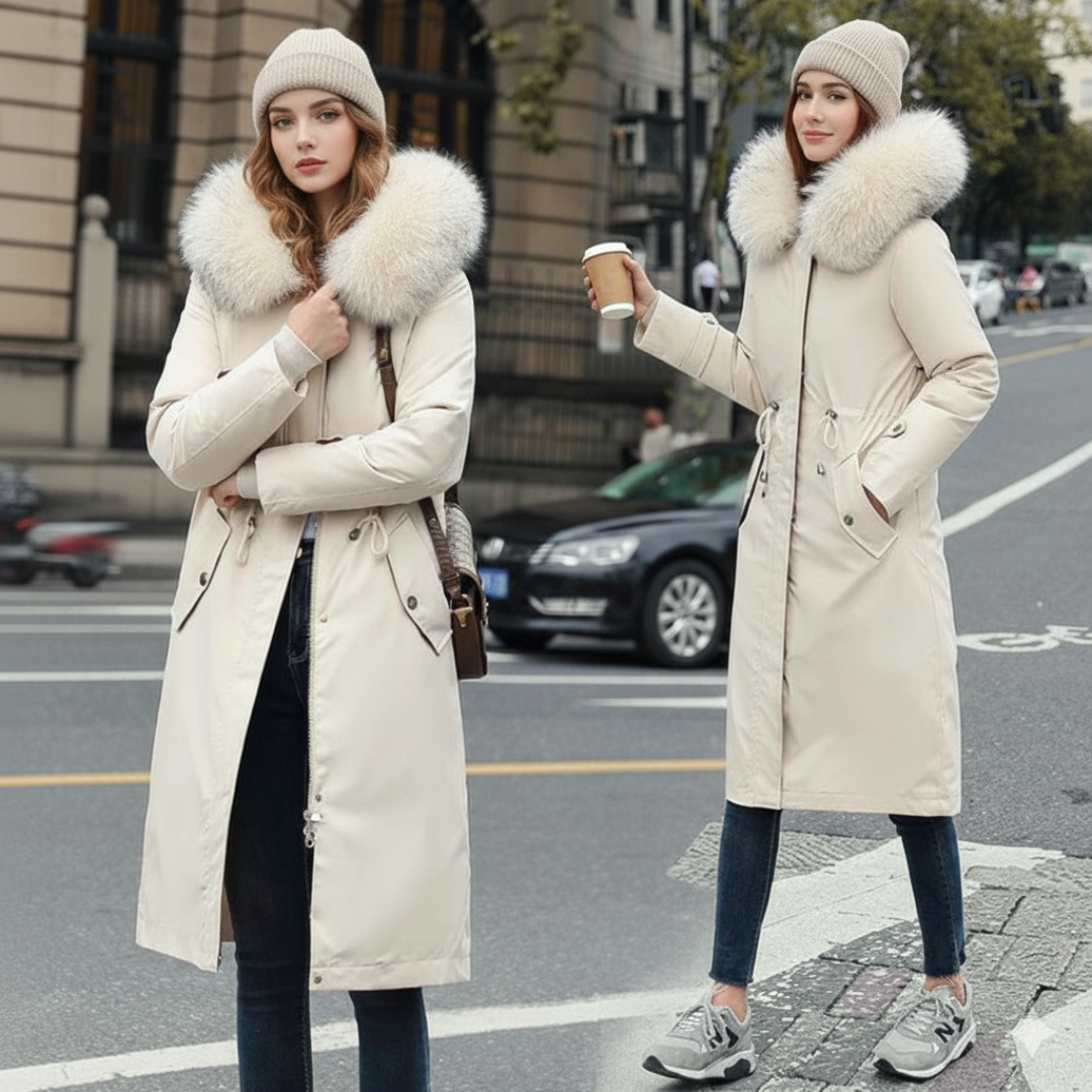 Women's Winter Jacket with Hood and Soft Fur Collar