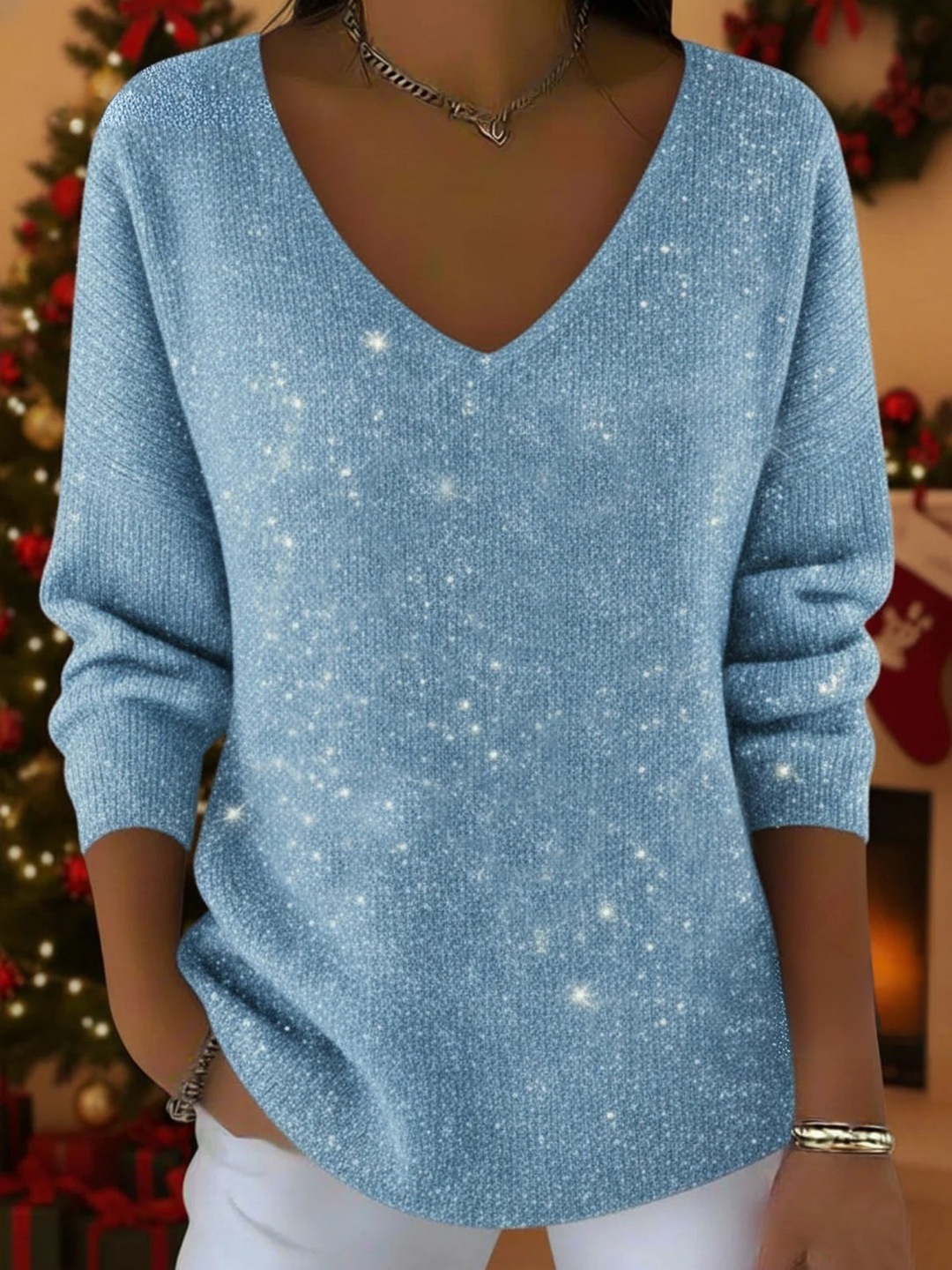 Festive V-neck Sweater for Celebrations