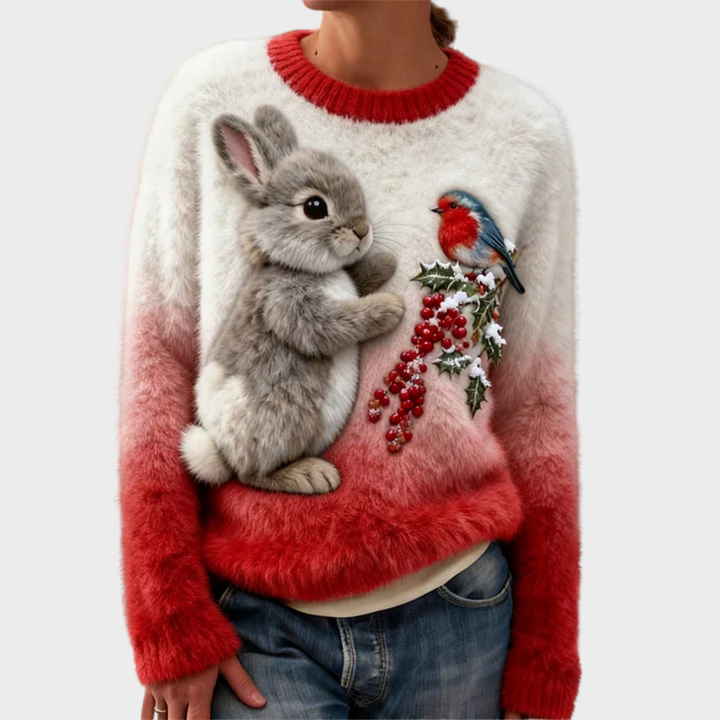 Plush Christmas Jumper with Festive Rabbit