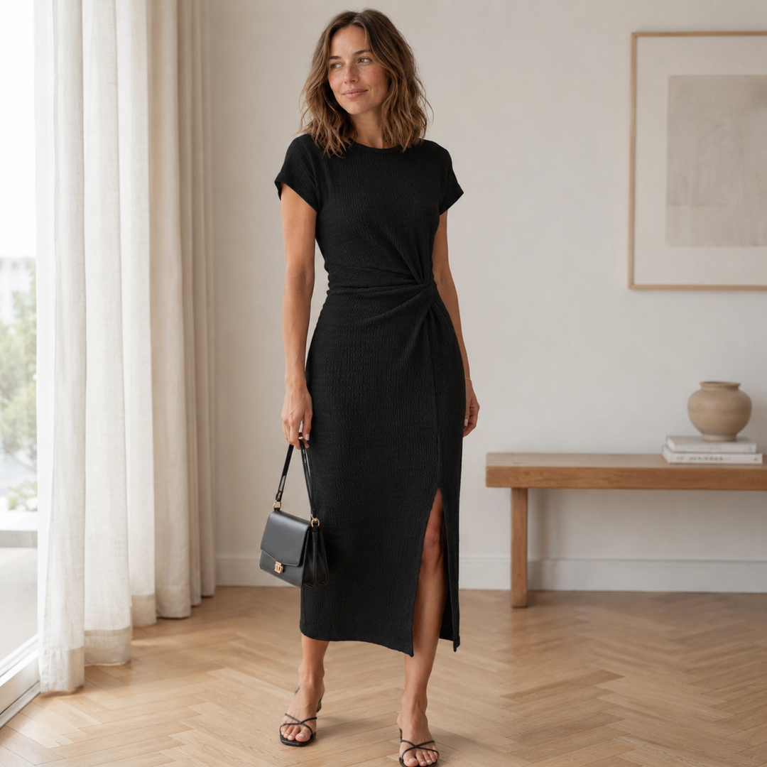 Ribbed Knotted Midi Dress
