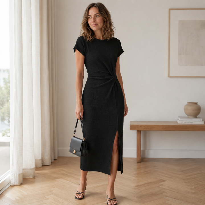 Ribbed Knotted Midi Dress