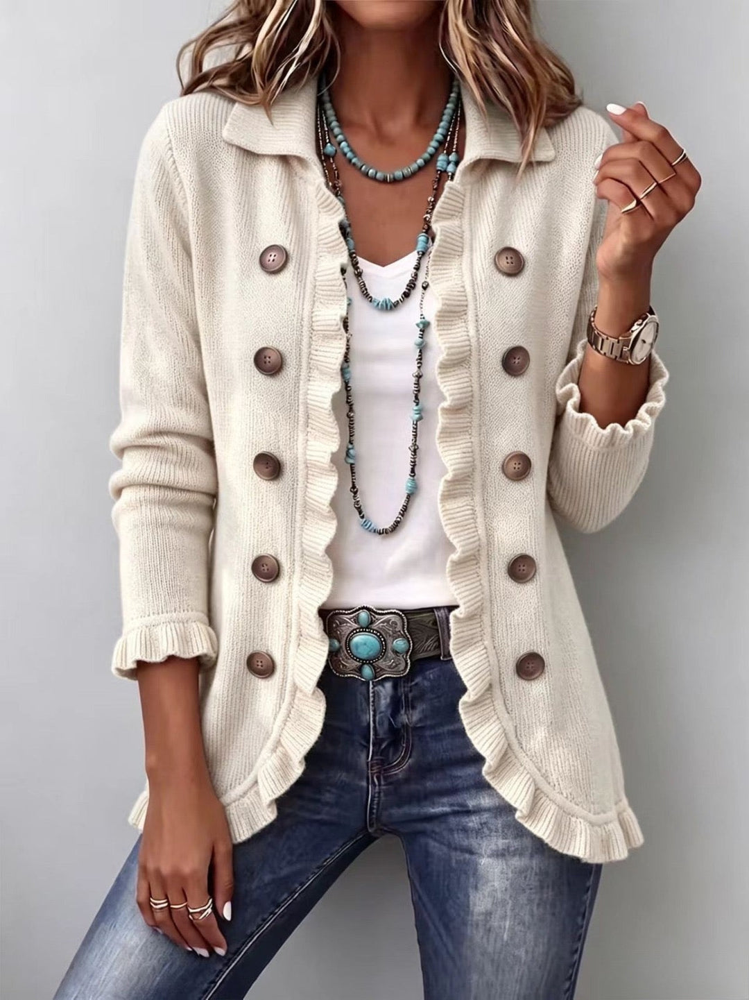 Ivory Vintage-Inspired Frill Cardigan
