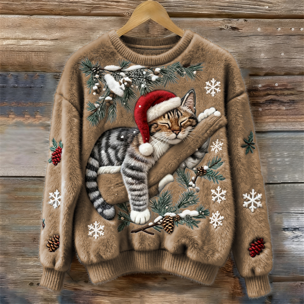 Cozy Christmas Sweater with Kitten
