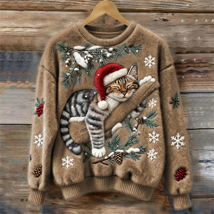 Cozy Christmas Sweater with Kitten