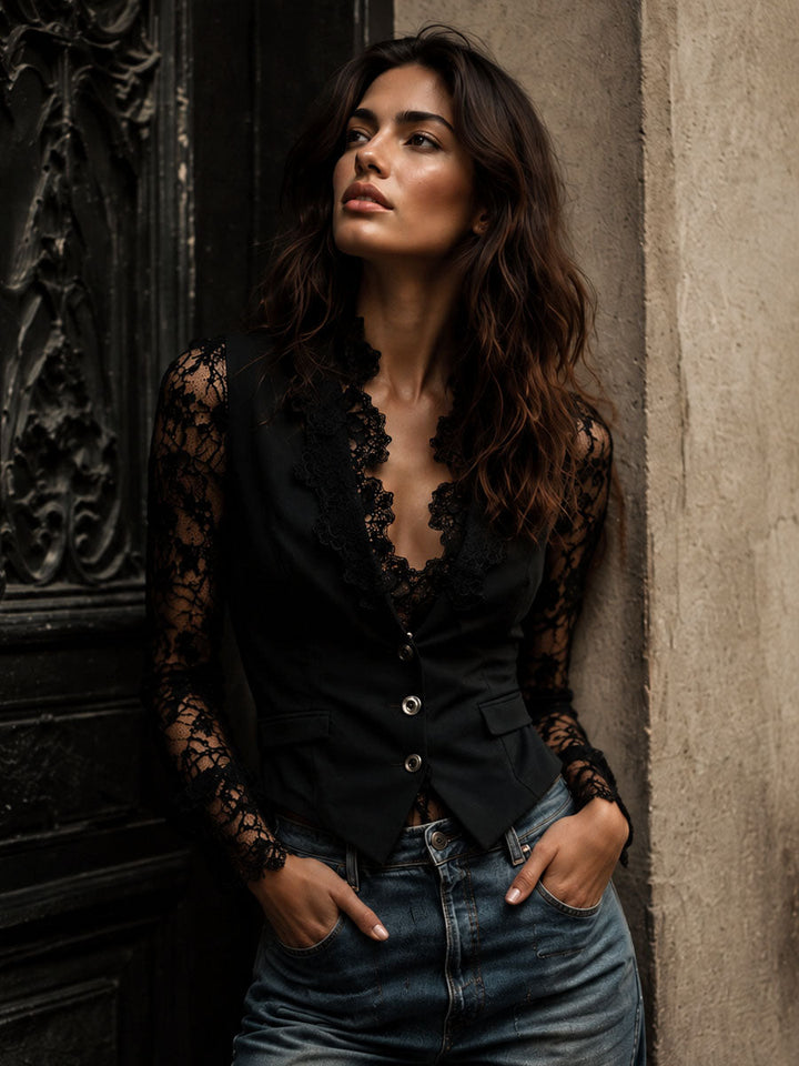 Black Lace Sleeve Blazer