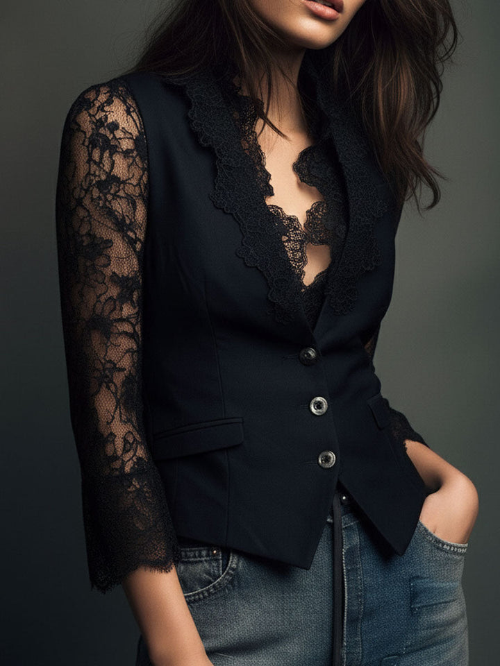 Black Lace Sleeve Blazer