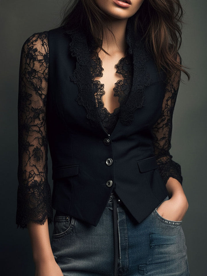 Black Lace Sleeve Blazer