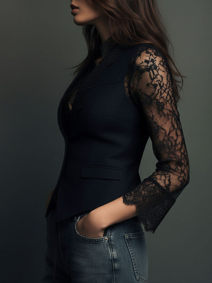 Black Lace Sleeve Blazer