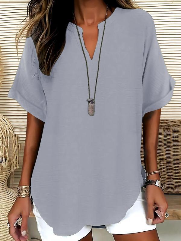Soft-Touch Notched-Neck Blouse