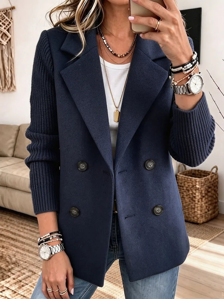 Textured Blazer with Knit Sleeves