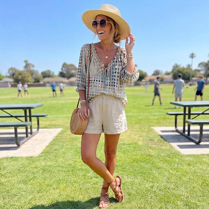Vintage Printed V-Neck Blouse