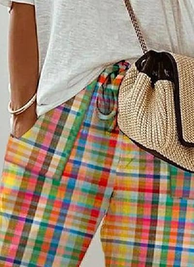 Checked Pants with Elastic Waist and Tie Closure