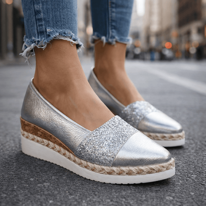Glitter Wedge Slip-On Sneakers