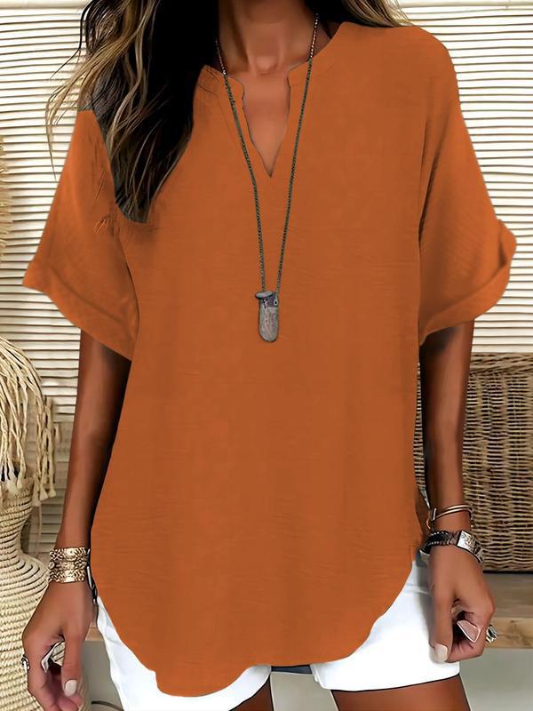 Soft-Touch Notched-Neck Blouse