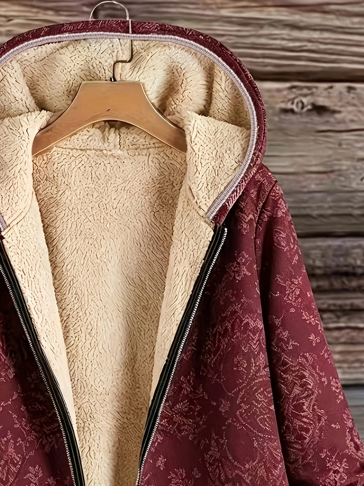Fleece-Lined Floral Hooded Coat