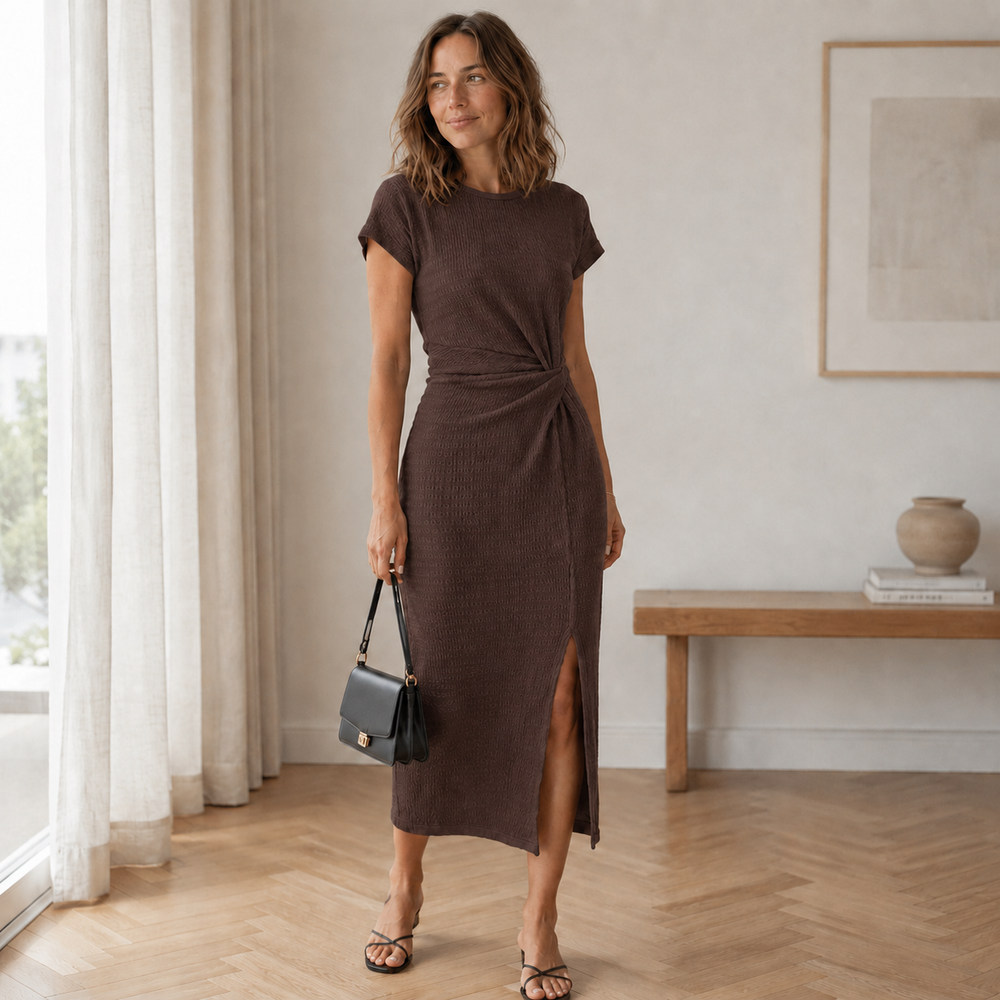 Ribbed Knotted Midi Dress