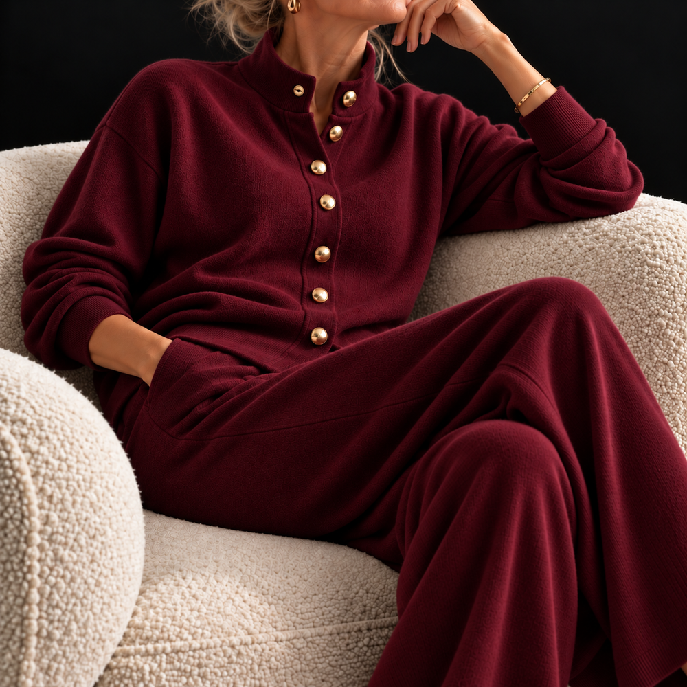Cashmere Lounge Set with Gold Buttons