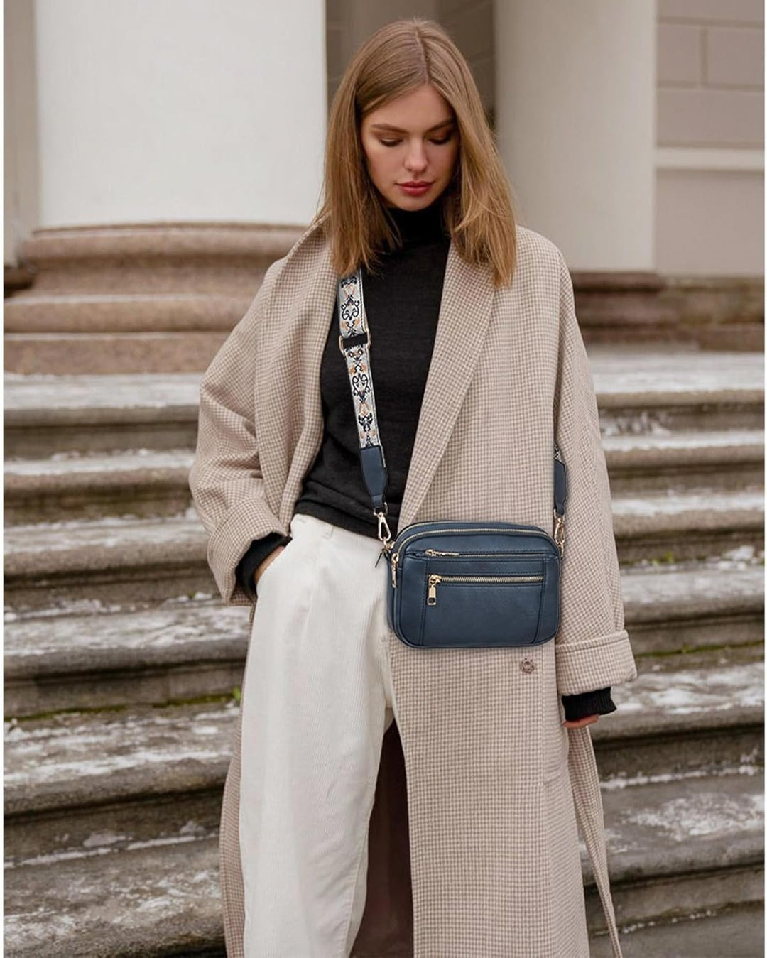 Refined Leather Shoulder Bag with Compartments