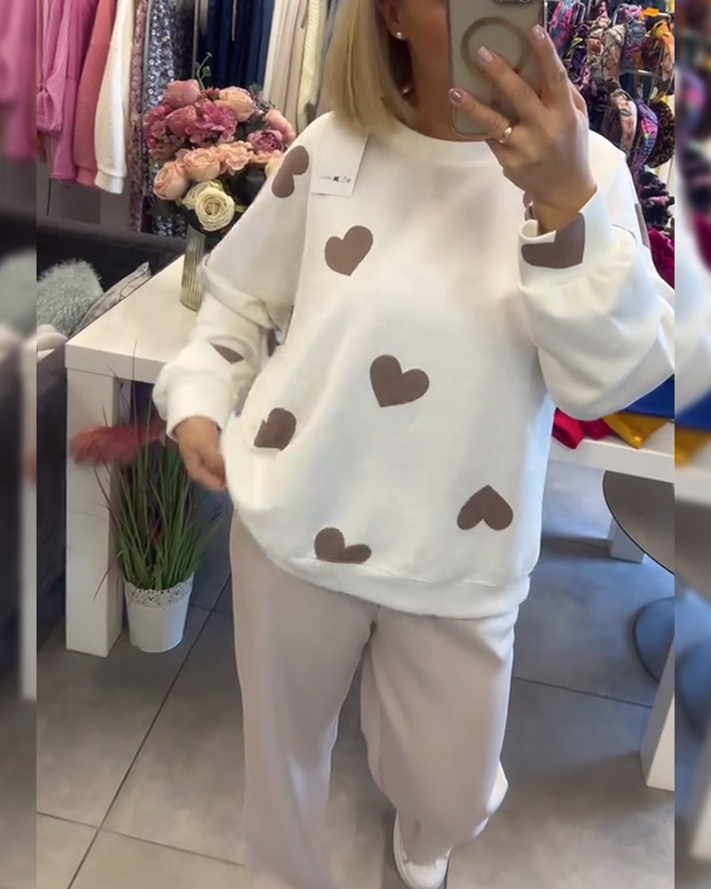 Cotton Blend Sweater with Heart Print