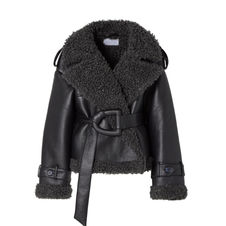 Belted Shearling Coat with Timeless Elegance