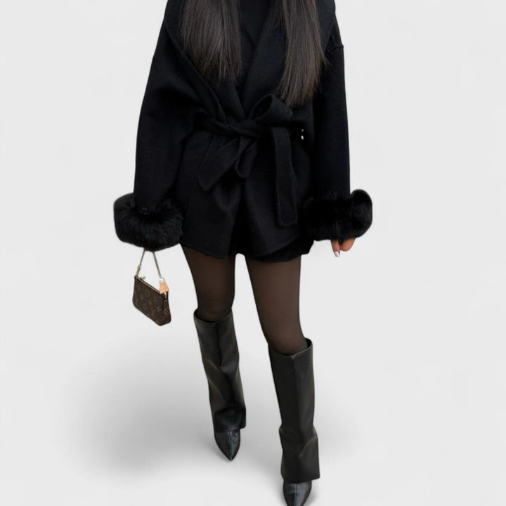 Elegant Wool Coat with Faux Fur Details