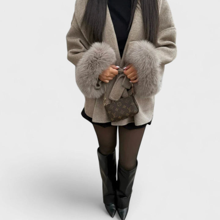 Elegant Wool Coat with Faux Fur Details