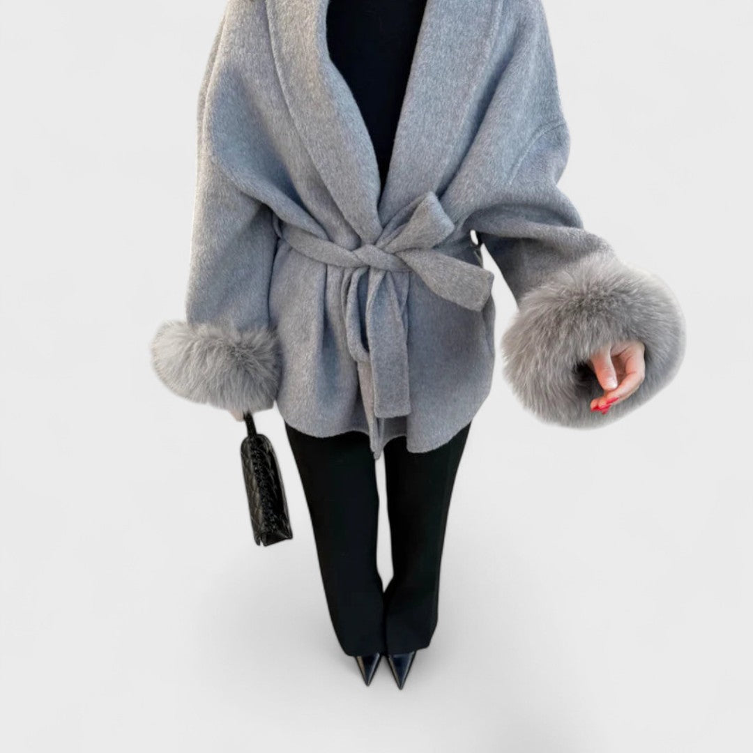 Elegant Wool Coat with Faux Fur Details