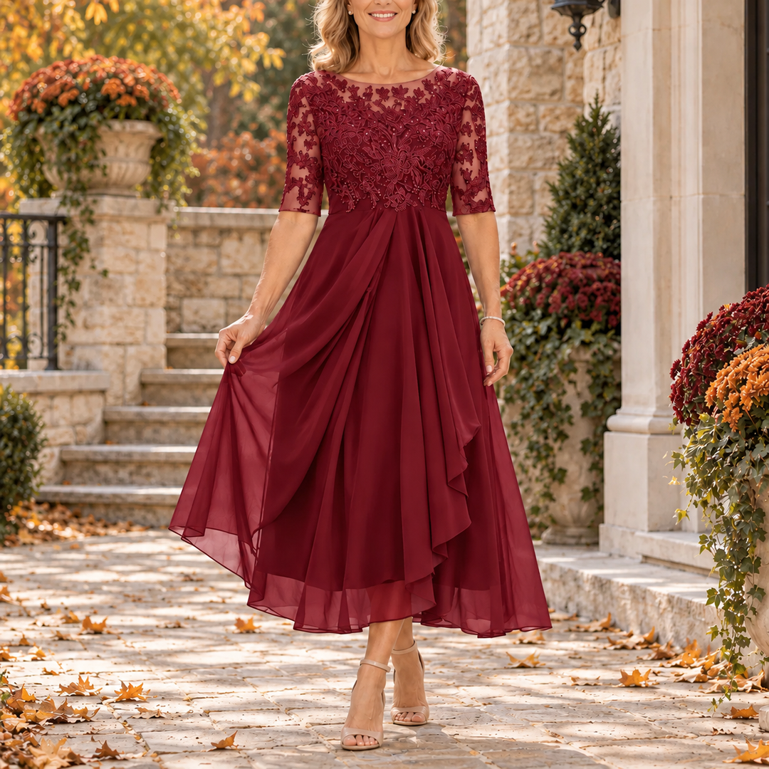 Lace Bodice Draped Midi Dress Phoebe