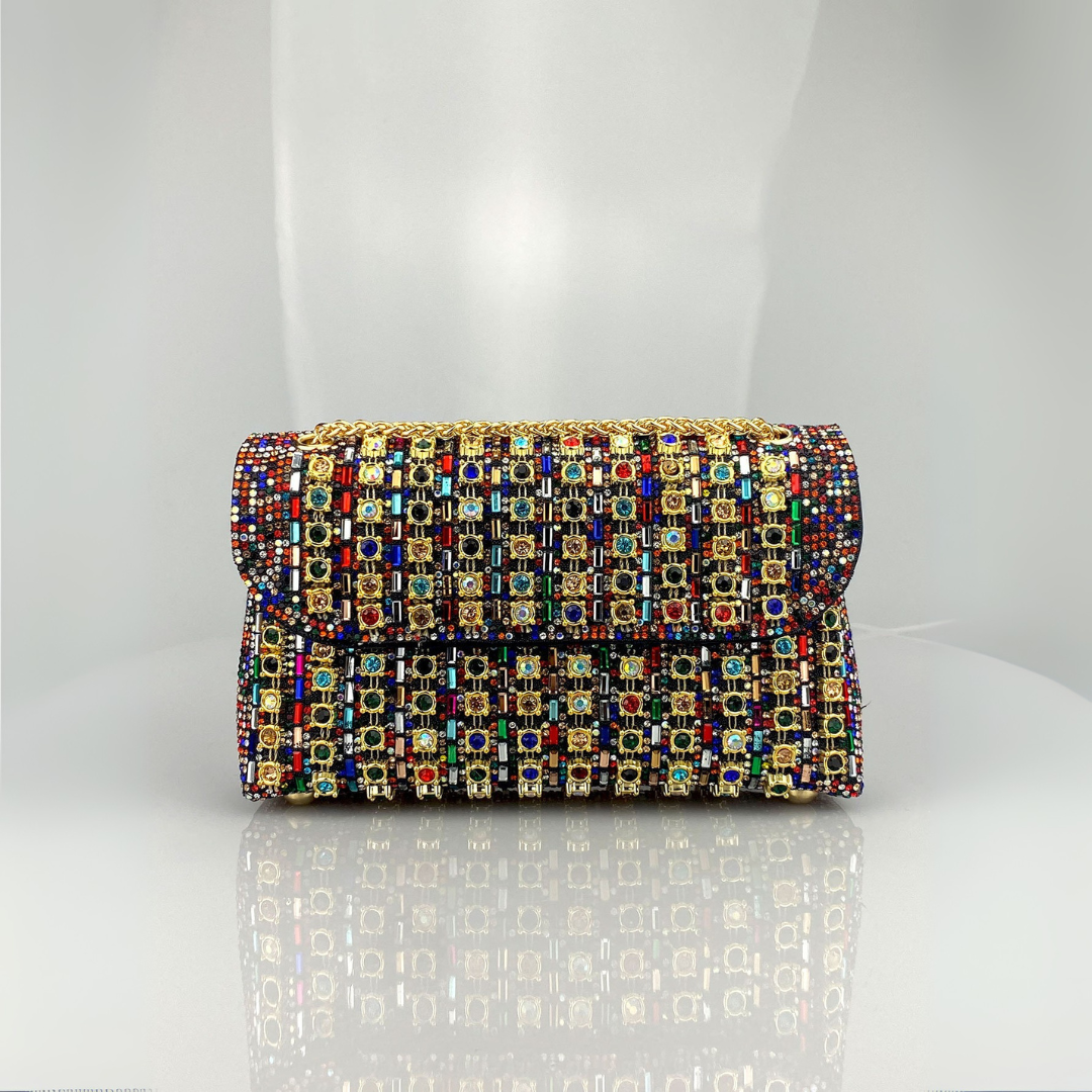 Chic Chain Shoulder Bag with Colored Diamonds