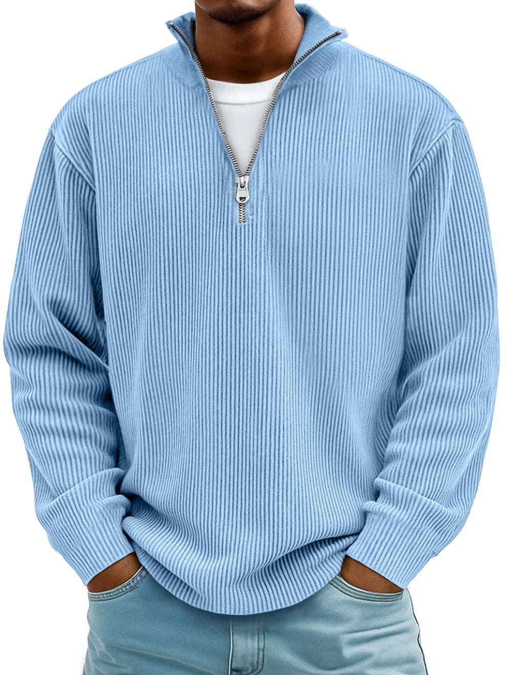 Ribbed Zip-Collar Sweater