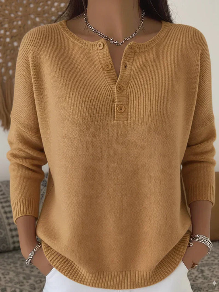 Button Henley Knit Sweater