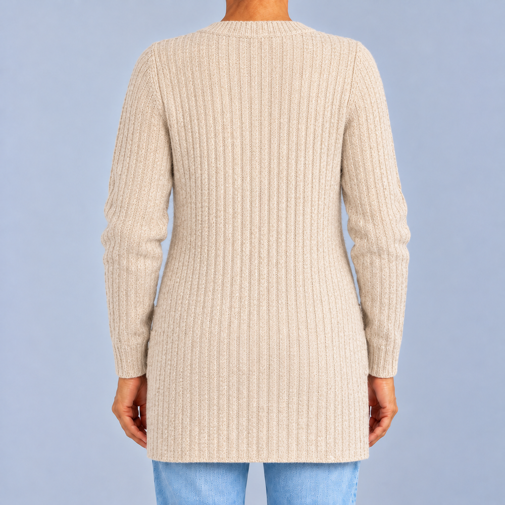 Ribbed V-Neck Button-Up Cardigan