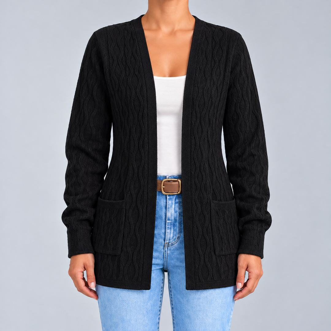 Textured Open-Front Cardigan with Pockets