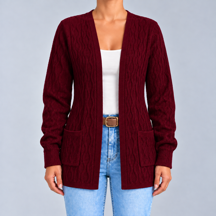 Textured Open-Front Cardigan with Pockets