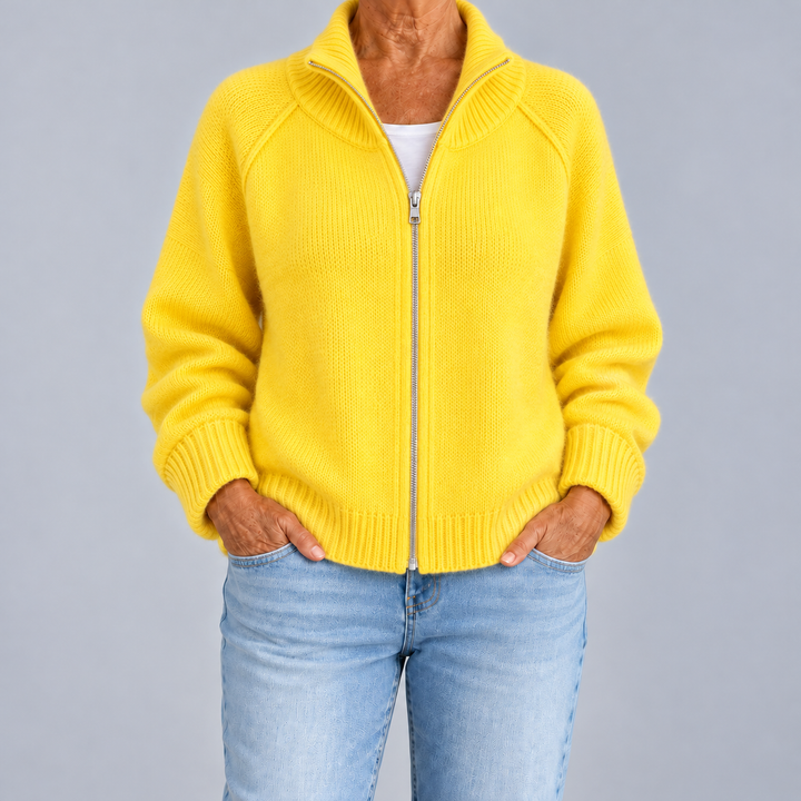 Zip-Up Cardigan with High Neck