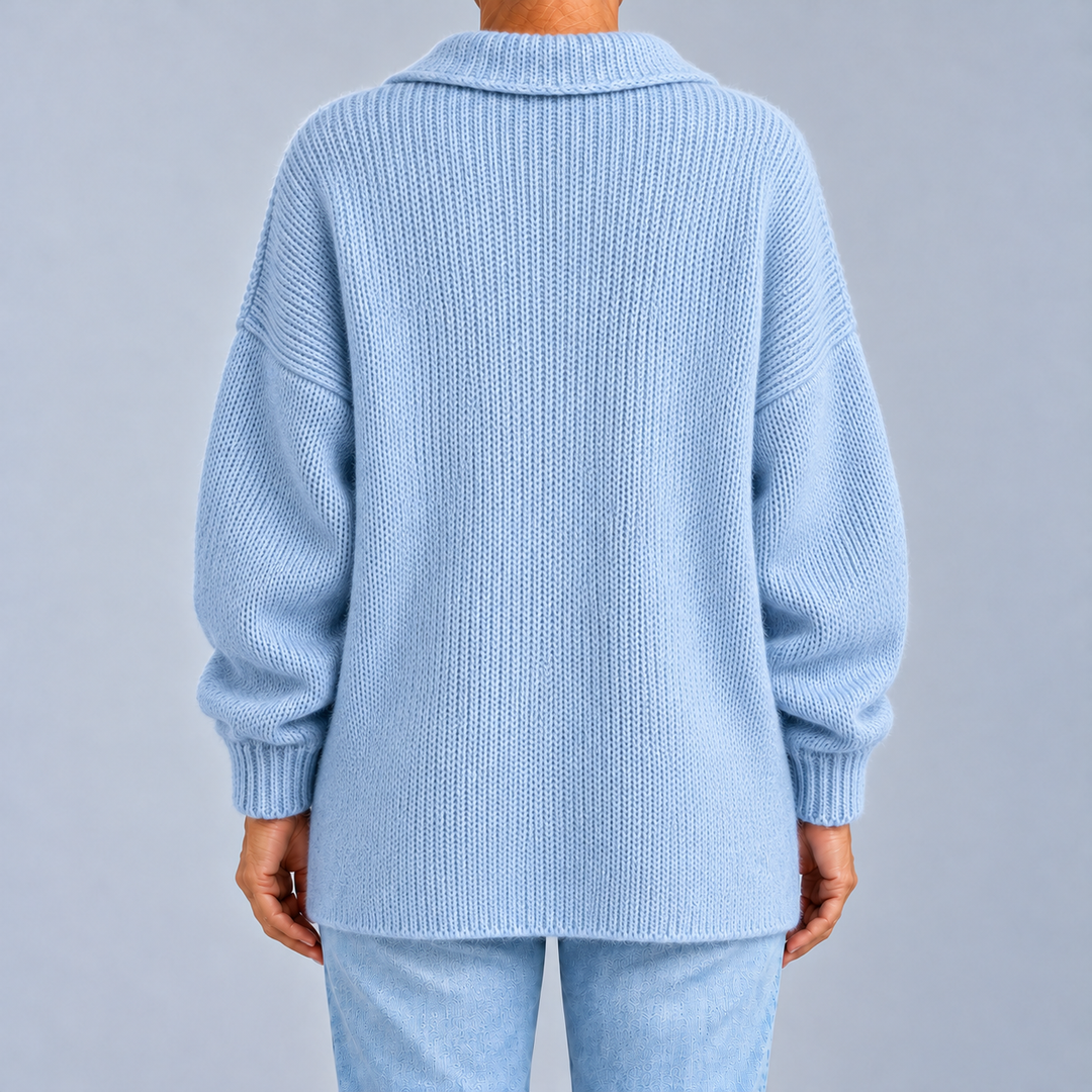 Oversized Shirt-Collar Knit Cardigan