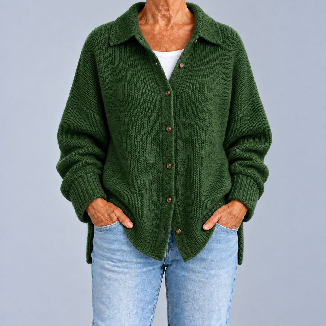 Oversized Shirt-Collar Knit Cardigan