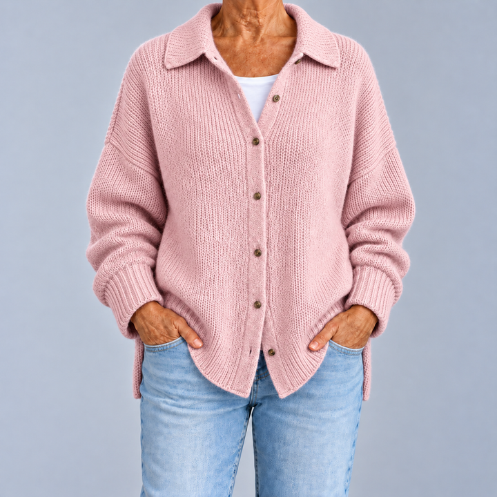 Oversized Shirt-Collar Knit Cardigan